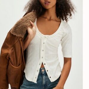 NWT Free People We The Free Daisy Short Sleeve Tee Prairie Button Down Top